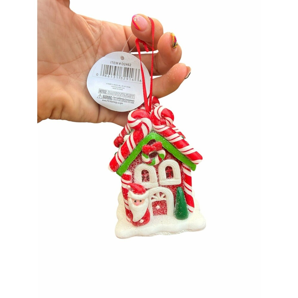 Kurt S. Adler Claydough Gingerbread House Ornament w Santa candy canes LED